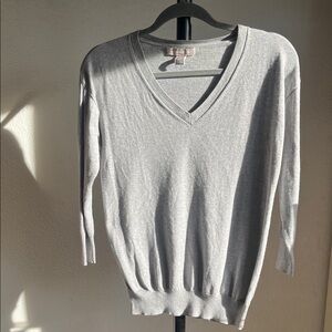 Banana Republic Light Gray V-Neck Sweater Silk and Cotton Blend